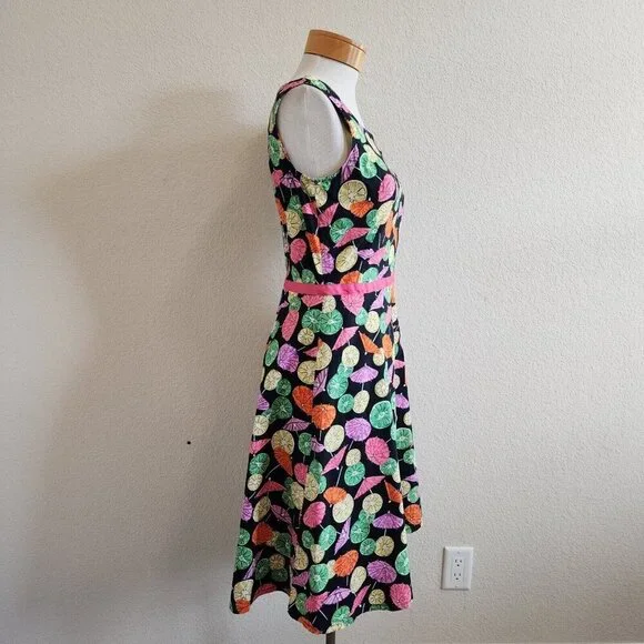 Vintage Requirements Cocktail Umbrella Lemon Lime Novelty Fit Flare Dress 8/S - Picture 4 of 11